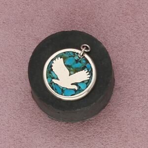 sterling silver vintage southwestern turquoise eagle quarter pendant
